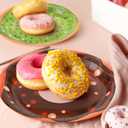 Huwena 200 Pcs Donut Paper Plates 7" Disposable Donut Party Plates Colorful Cute Serving Trays Snack Platter for Theme Birthday Assorted Designs Party Supplies