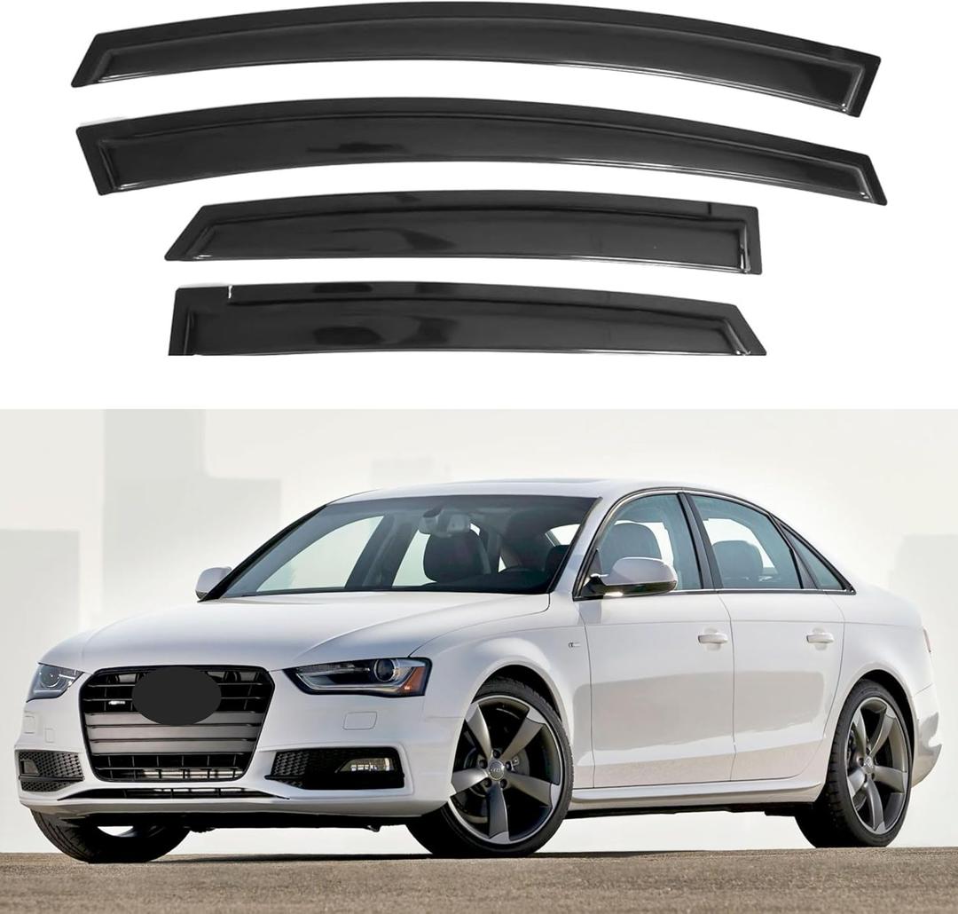 IG Window Visors Fit for 2009-2016 Audi A4 Sedan, Out-Channel Rain Guards Vent Wind Deflectors 4PC, Car Accessories for 09-16 Audi A4 (Sedan Only)