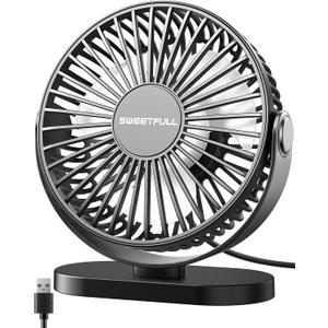 SWEETFULL USB Desk Fan Small Quiet - 3 Speeds Mini Personal Portable Fan 360 Rotation Adjustable, 5.5 Inch Office Table Cooling Gadgets on Desktop (Black)