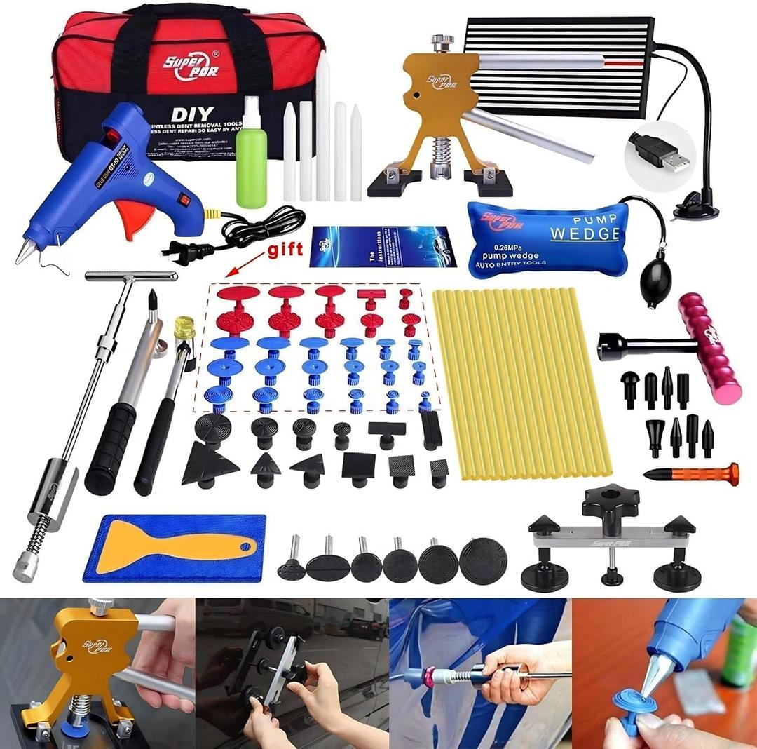 Super PDR Dent Puller Kit Paintless Dent Repair Kit for Car  Slide Hammer Suction Cup and PDR Light for 98% Auto Body Dent Removal, Hail Damage & Appliance Dents or Vehicle Dent Removal Super PDR Dent Puller Kit Paintless Dent Repair Kit for Car  Slide Hammer Suction Cup and PDR Light for 98% Auto Body Dent Removal, Hail Damage & Appliance Dents or Vehicle Dent Removal