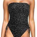 Yonique Women Strapless One Piece Swimsuit Tummy Control Bandeau Bathing Suit Cheeky Swimwear (Large, Black Dot)