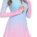 Long Sleeve Swimsuits for Women UPF 50+ Swim Dress Swimwear One Piece Bathing Suit with Skirts Rash Guard Over 50 (Large, Gradient Blue)