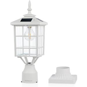 Kemeco ST4224Q-W Solar Post Light Outdoor Led Squared Frame Fixture with 3" Pier Mount Base for Garden Street Pole Landscape Yard Driveway Entryways (White) (White Lamp + Base)