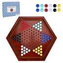 Offelec 14 inches Wooden Chinese Checkers Set, 60+12 Colorful Glass Marbles in 6 Colors, Classic Strategy Games for Adults Kids and Seniors, Fun for Whole Family Board Game (Up to 6 Players)