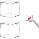 Small Acrylic Box Clear Square Cube 2 Packs Plastic Display Boxes with Lid Jewelry Storage Organize Containers