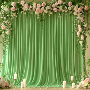 8x10FT Sage Green Backdrop Curtains for Wedding Parties, Wrinkle Free Polyester Photography Backdrop Drapes for Wedding Baby Shower Birthday Parties Stage Background Stand Decorations 4x10ft,2 Panels