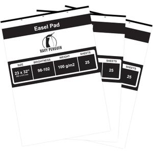 Navy Penguin Easel Pad 23x32-3 Pack (75 Sheets) - Flip Chart Paper, 25 Sheets/Pack, Plain White, Poster Flipchart 100 gsm - Large Drawing Pad for Home, Office, Craft, Art, Presentation