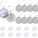 DICOSMETIC 10 Sets Cabochon Keychain Blanks Keychain Pendant Tray 35mm Platinum Alloy DIY Keyring Making Kit with Rose Sculpture for Photo Personalized Key Chain Making
