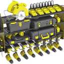 ZEAKOC Power Tool Organizer with Charging Station, 4 Layers 8 Drill Holder Wall Mount,Metal Garage Rack with 10A Power Strip,Tool Shelves with Hooks,Drill Bit Storage, for Men Dad (Green&Black)