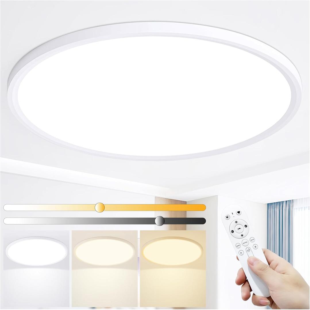 24 Inch LED Flush Mount Ceiling Light with Remote, 56W 5600LM, Dimmable 3000K-6000K, Ultra-Thin Modern Round Light Fixture, White, Memory & Night Light Mode for Bedroom, Kitchen, Living Room