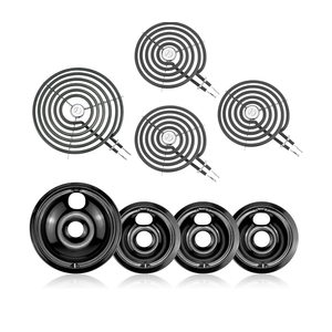 Black Electric Stove Burner Drip Pans WB31M19(8”) WB31M20(6”) and Electric Stove Burner Replacement MP15YA(6") MP21YA(8") for GE Hotpoint Kenmore Electric Range Stove by MIFLUS