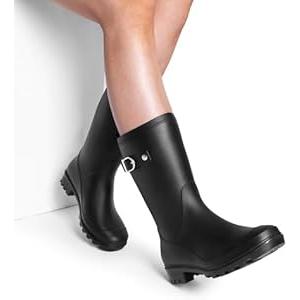 Women's Rain Mid calf Boots Waterproof Anti-Slip Rubber Comfortable Ladies Boots Outdoor Pull-on Garden Fishing Work Shoes 8.5