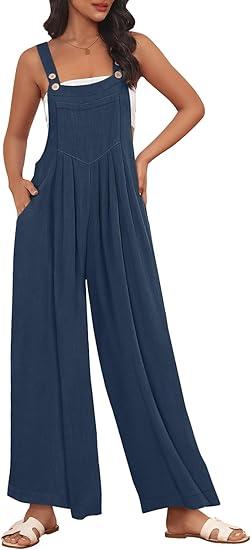 AUTOMET Womens Beach Vacation Outfits Jumpsuits Overalls Wide Leg Casual Summer Spring Outfits Rompers Trendy Jumpers (Large)