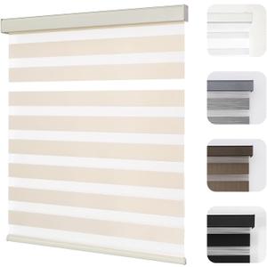 Joydeco Cordless Zebra Blinds for Windows, Dual Layer Light Control Window Blinds with Light-Proof Aluminum Cover, Free-Stop Roller Shades for Home & Office (Beige,26" W x 75" H)