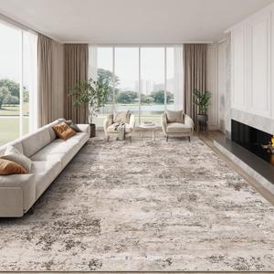 8x10 Area Rugs - Washable Rug for Living Room, Ultra-Thin Abstract Rug, Indoor Non-Slip Rug for Bedroom, Stain Resistant Large Area Rug, Super Soft Low Pile Rugs, Brown