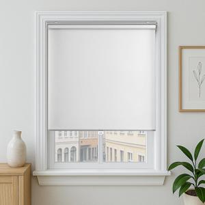 Cordless Tear Down Free-Stop Room Darkening Shade - 34 Inch Width, 72 Inch Length Cord-Free Light Filtering Horizontal Mini Vinyl Windows Blinds for Interior by Achim Home Decor, White