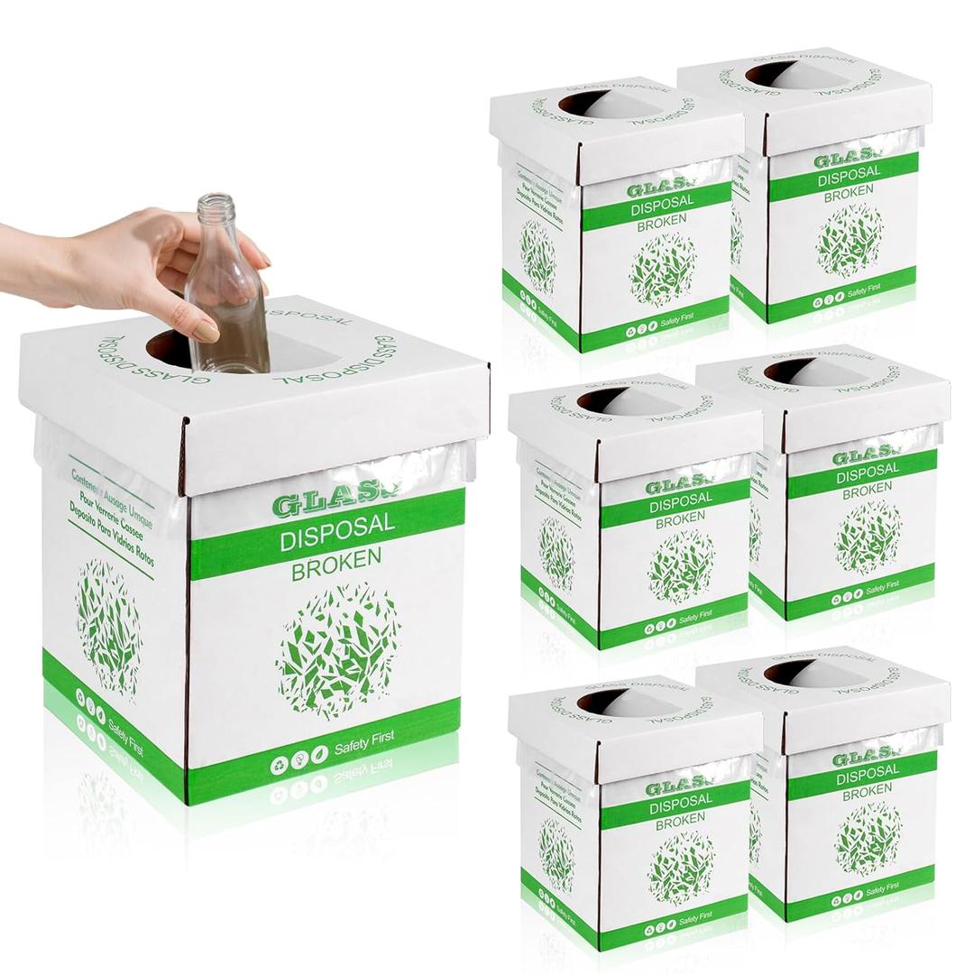 Broken Glass Disposal Box - Cardboard Disposal Cartons for Glass, Disposable Disposal Container for Parties, Laboratory and Outdoor Activities, 8" L x 8" W x 10" H,6 Pcs (Green)