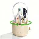 360° Rotating Toothbrush Holder for Bathroom, 7-Slot with Cover & Drainage for Electric Toothbrushes, Toothpaste, Razors - Stand Storage for Vanity, Bathroom Accessories, Countertop Organizer (Beige)