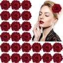 Waydress 30 Packs 4 Inch Flower Hair Clip Rose Hair Accessories Floral Hairpin Brooch Flowers Pin Brooch for Bridal Headpiece Accessories Wedding(Red)