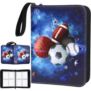 Sports Card Binder 400 Pockets, Trading Card Binder 4 Pocket with 50 Sleeves Fits 400 Sport Cards, Sports Card Holder with Zipper, Football Basketball Hockey Baseball Card Collection Storage Album