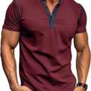 Mens Casual Short Sleeve Henley Shirts Classic Summer T-Shirt v Neck Lightweight Tee (Red, XXL)
