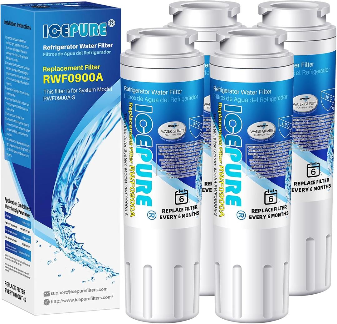 ICEPURE UKF8001 Refrigerator Water Filter Replacement for EveryDrop EDR4RXD1, Whirlpool Filter 4, Maytag UKF8001AXX-200, UKF8001P, 4396395, 469006, Puriclean II, FMM-2, RWF0900A 4PACK