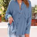 NOLLSOM Casual Shirts for Women Long Sleeve Button Down Blouses Spring 2026 Solid Color Trendy Tops with Pocket (Blue, M)