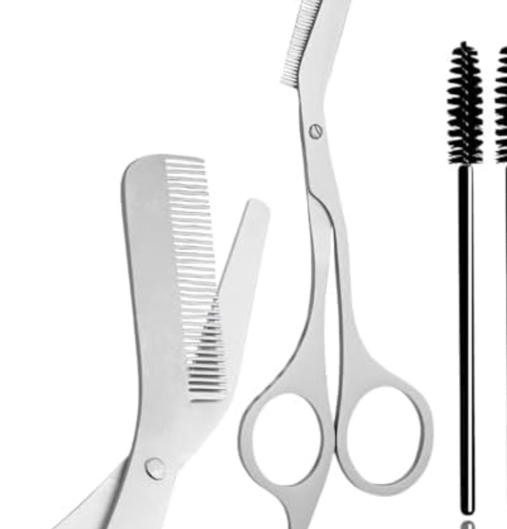 Eyebrow Trimming Scissors with Comb & Brush Set Professional Grooming Kit for Precise Eyebrow Shaping at Home/Salon, Stainless Steel Sharp Eye brow Razors for Women & Men (3-Piece Set)
