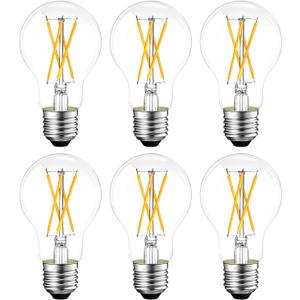 GvvooHome Dimmable E26 LED Bulb 6W, 60 watt Equivalent, Vintage LED Edison Bulbs 2700K Soft White, A19 Clear Glass LED Light Bulb for Ceiling Fan, 90+CRI, 600LM, 6 Pack