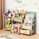 Kids Bookshelf and Toy Storage, 3 Tier Sling Montessori Bookcase with Toy Organizer & Stuffed Animal Storage, Children Baby Toddler Book Shelf for Kids Rooms Nursery Bedroom Playroom, White