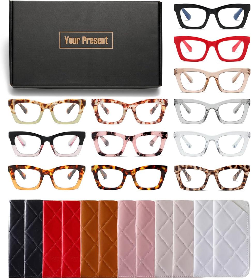 FSRTEP Oprah- Readers for Women - 12 Pack Stylis Style Reading Glasses with Blue Light Blocking and Spring Hinge 12 MIX, +1.75