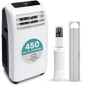 SereneLife Small Air Conditioner Portable 10,000 BTU with Built-in Dehumidifier + Heat - Portable AC unit for rooms up to 450 sq ft - Remote Control, Window Mount Exhaust Kit (White) SereneLife Small Air Conditioner Portable 10,000 BTU with Built-in Dehumidifier + Heat - Portable AC unit for rooms up to 450 sq ft - Remote Control, Window Mount Exhaust Kit (White)