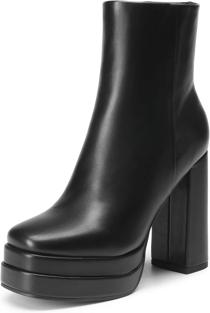 DREAM PAIRS Women's Platform Gogo Ankle Boots High Chunky Heels Square Toe Comfort Party Dress Booties Shoes for Women (9, Black)
