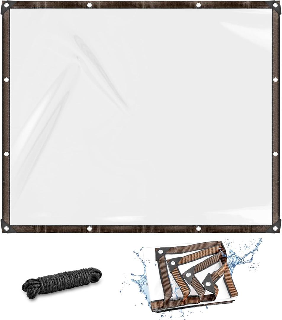 Clear Waterproof Tarps, Poly Tarpaulin with Grommets Clear Tarps Heavy Duty Waterproof Cover Outdoor Garden Rainproof Covering Outdoor Transparent Cover for Plants Gardens and Patios (10x8.2ft)