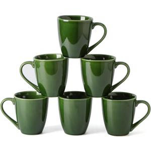 vicrays Coffee Mug Set, 12 Ounce, Set of 6, Ceramic Mug for Men, Women, Unique Glazed Mugs with Handle for Coffee, Tea, Milk, Cocoa, Cereal(Green)
