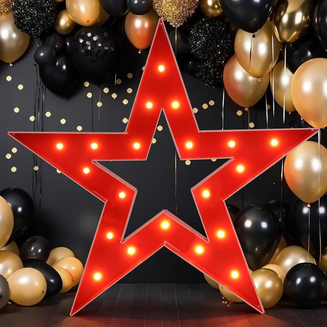Aurelema Large Star Light Up Decoration 4ft Light up Star Movie Night Party Decorations Battery Powered for Red Carpet Event Awards Night Ceremony Movie Theme Party Decorations(Red)