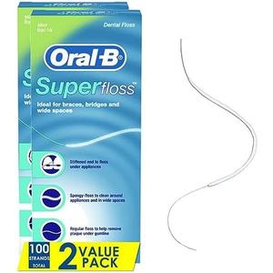 Oral-B Dental Floss for Braces, Super Floss Pre-Cut Strands, Mint, 50 Count, Pack of 2