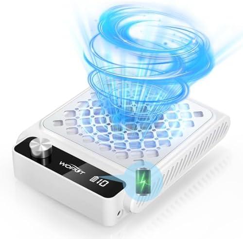 Woput Rechargeable Nail Dust Collector, 980PA Portable Cordless Nail Vacuum Dust Collector Fan with Filter Papers (30 Pcs) for Acrylic Nail Polishing & Manicure Pedicure at Nail Salon & Home - White