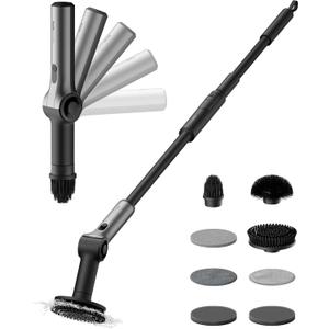 HOTO Flexi Cordless Electric Spin Scrubber, Adjustable Angle, Extendable Handle, Smart Display, IPX7 Waterproof, Powerful Cleaning Scrubber with 8 Replaceable Brush Heads, for Bathroom, Tile, Bathtub