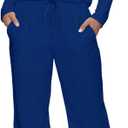 HBQ Women 2 Piece Sets Crewneck Top Wide Leg Pants Sweatsuits With Pockets (Blue, M)