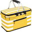 KEFOMOL Insulated Picnic Basket, Leak-Proof Collapsible Cooler Bag, 26L Grocery Basket with Lid, 2 Sturdy Handles, Storage Basket for Picnic, Food Delivery, Take Outs, Market Shopping, Travel (Yellow)