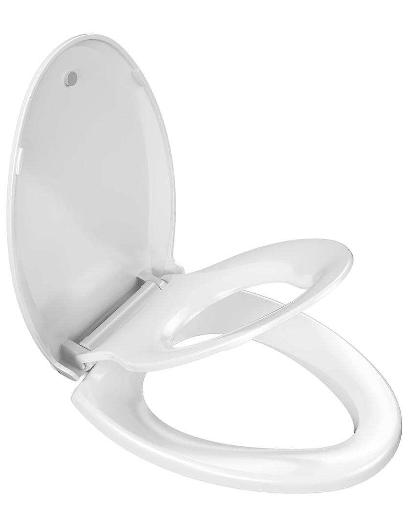 YASFEL Toilet Seat with Toddler Toilet Seat Built in, Plastic, Elongated Slow Close with Magnets For Potty Training For Kids & Adults (White, 18.5) (18.5" Elongated)