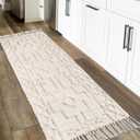Uphome Boho Hallway Runner Rug 2'x 6', Beige Cotton Washable Kitchen Rug Runners with Tassels, Hand Woven Western Entryway Runner Rugs, Morrocan Accent Throw Carpet for Hallways Bedroom Bathroom
