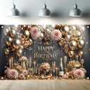 Luxury Happy Birthday Backdrop Black Gold Party Decoration Elegant Balloon Champagne Floral Banner for Women Men Birthday Celebration Photography Background Photo Booth 71 x 43 inch