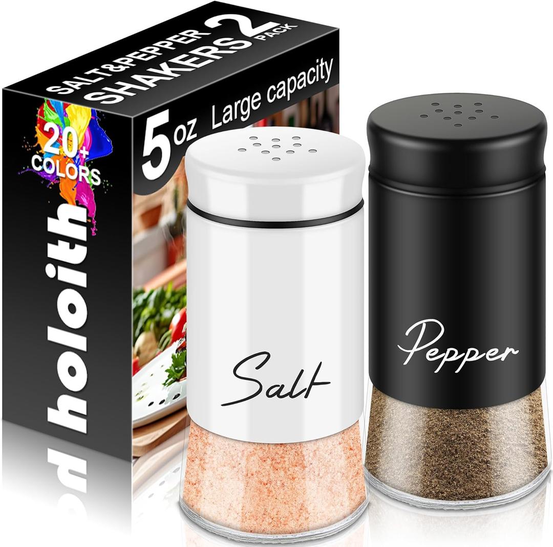Salt and Pepper Shakers Set,Kitchen Decor and Accessories for Countertop Kitchen Gadgets Cooking Table Housewarming Christmas Gift Refillable Design (Black + White)