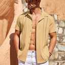 COOFANDY Men's Cuban Guayabera Shirt Short Sleeve Button Down Shirts Casual Summer Beach Linen Shirts (Yellow, XL)
