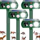 2026 New Solar Ultrasonic Animal Repellent Outdoor Motion Activated Deer Repellent Cat Deterrent with Flash Light to Keep Rodent Dog Skunk Rabbit Raccoon Squirrel Out of Yard Garden Lawn,4Pack