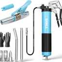SHALL Grease Gun, 7000 PSI Heavy Duty Pistol Grip Grease Gun Kit w/Grease Gun Coupler, 18 Spring Flex Hose, Reinforced Coupler, 2 Extension Rigid Pipe, Sharp Nozzle, Fittings Cleaner | 14oz Load