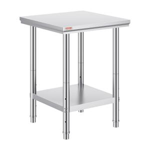 VEVOR Stainless Steel 24 x 24 x 32 Inch Commercial Kitchen Prep & Work Table Heavy Duty Metal Work Table with Adjustable Feet for Restaurant, Home and Hotel