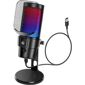 VCOM Gaming USB Microphone, Condenser Dynamic Mic for Podcasting, Streaming, with Quick Mute, Desktop Stand, Pop Filter, RGB Indicator, Shock Mount, Rotate gain Button, Compatible with PS4/5/PC